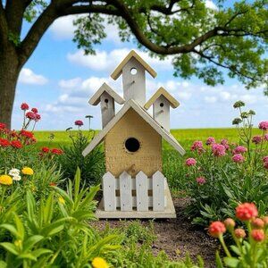 Wooden Bird House Outdoor Garden Patio Decor Feeder Gift New Painted Bird Nest